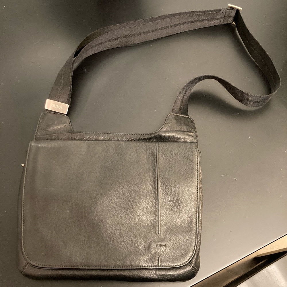 TUMI Bryce Black Leather Flap Crossbody Bag 6923D